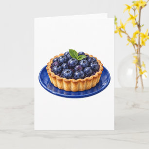 Blueberry Tart on a Blue Plate Card