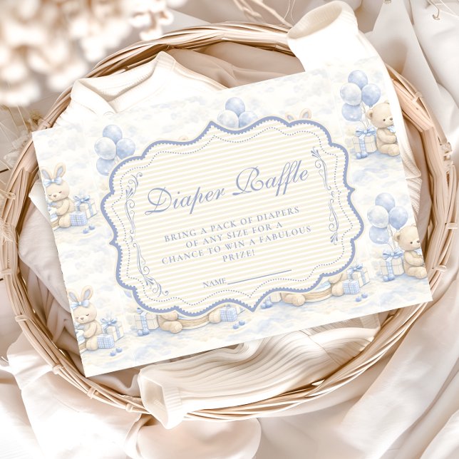 Blueberry Teddy Bear Toile Diapper Raffle Enclosure Card (Creator Uploaded)