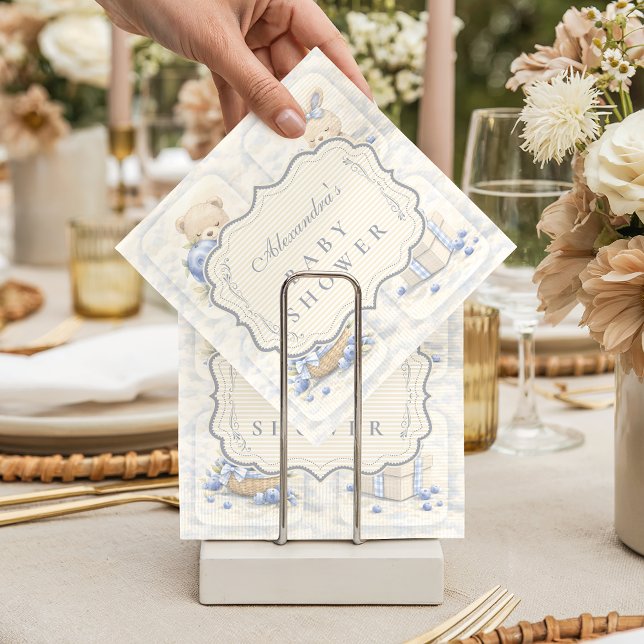 Blueberry Teddy Garden Toile Baby Shower Napkin (Creator Uploaded)