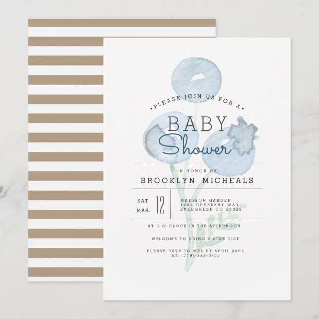 Blueberry Trio | Berry  Watercolor Baby Shower Invitation (Front/Back)