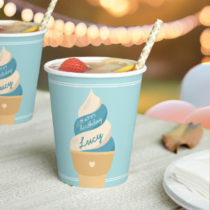 Blueberry Vanilla Ice Cream Kids Birthday Party Paper Cups
