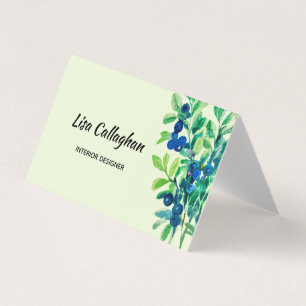 Blueberry watercolor painted business card