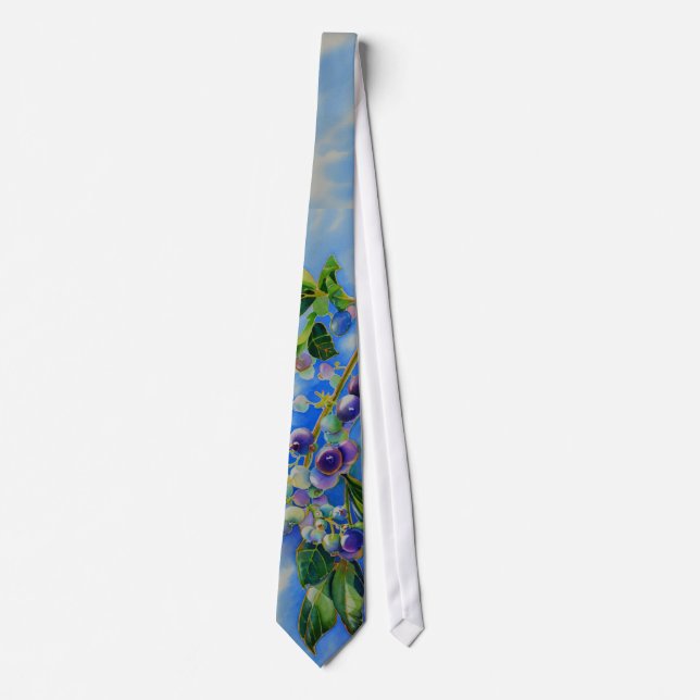 Blueberry watercolor painting, blue berries tie (Front)