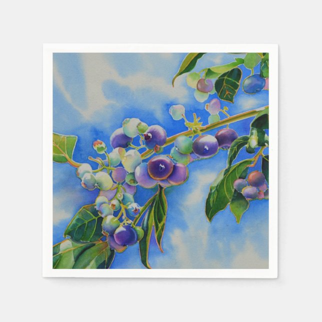 Blueberry watercolor painting napkin (Front)