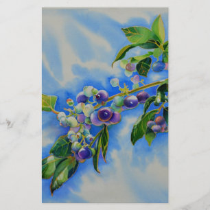 Blueberry watercolor painting stationery