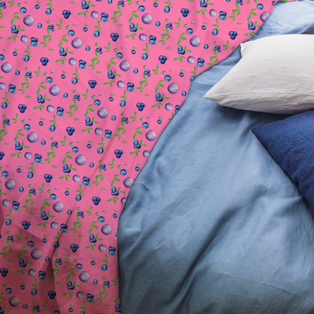 Blueberry watercolor pattern cute girl pink fleece blanket (Creator Uploaded)