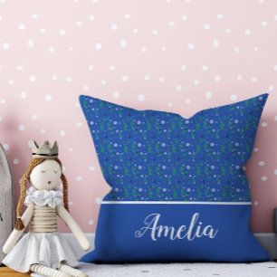 Blueberry watercolor pattern cute name blue cushion