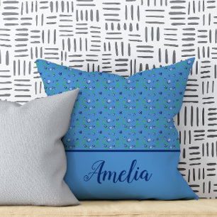 Blueberry watercolor pattern cute name blue cushion