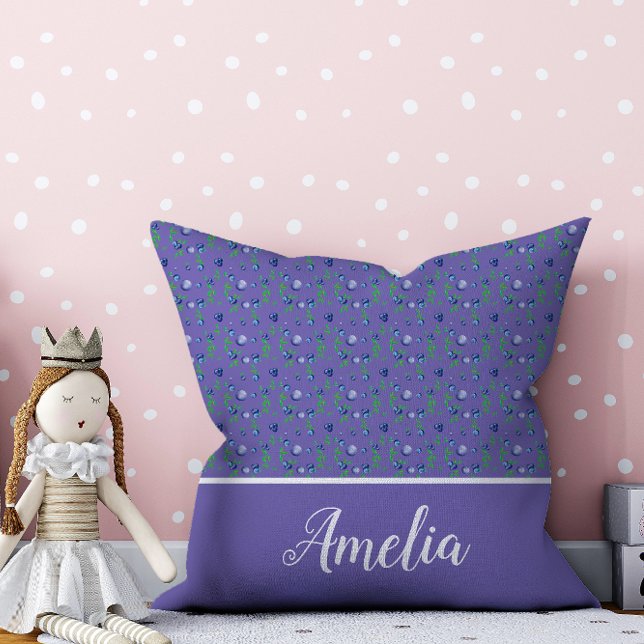 Blueberry watercolor pattern name periwinkle blue cushion (Creator Uploaded)