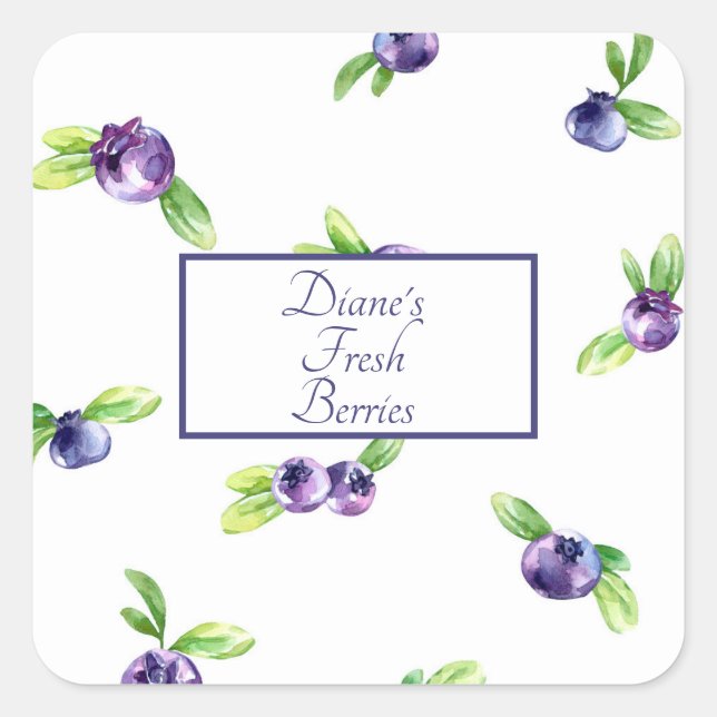 Blueberry Watercolor Scrapbook Square Sticker (Front)