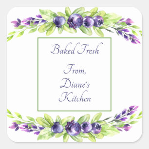 Blueberry Watercolor Scrapbook Square Sticker
