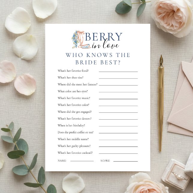 Blueberry Who Knows Bride Bridal Shower Game Card (Creator Uploaded)