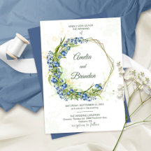 Blueberry Wildflowers Faux Gold Foil Frame Wedding