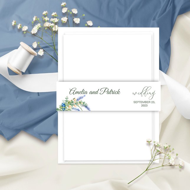 Blueberry  Wildflowers Lavender Rustic Wedding Invitation Belly Band (Creator Uploaded)