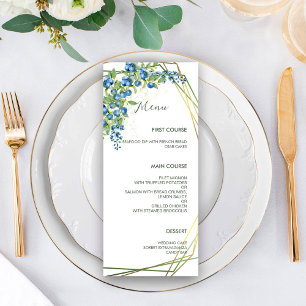Blueberry with Faux Gold Foil Frame Rustic Wedding Menu