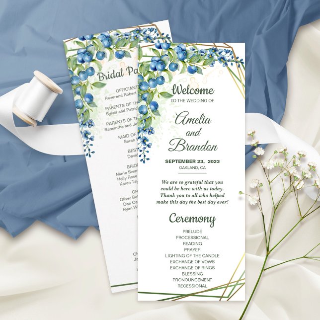 Blueberry with Faux Gold Foil Frame Rustic Wedding Program (Creator Uploaded)