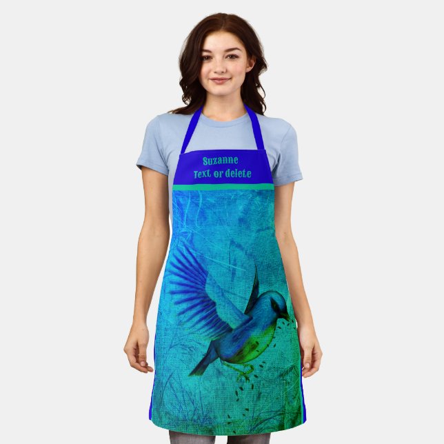 Bluebird Abstract Animal Art Personalised Apron (Worn)