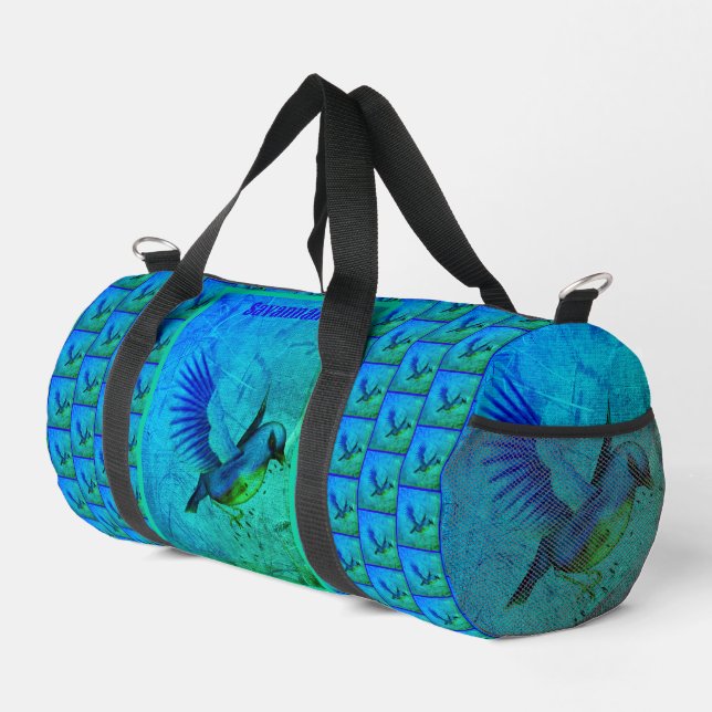 Bluebird Abstract Animal Art Personalised Duffle Bag (Right Corner)