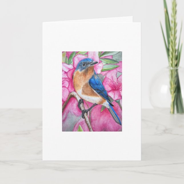 Bluebird Among the Azaleas GREETING CARD (Front)