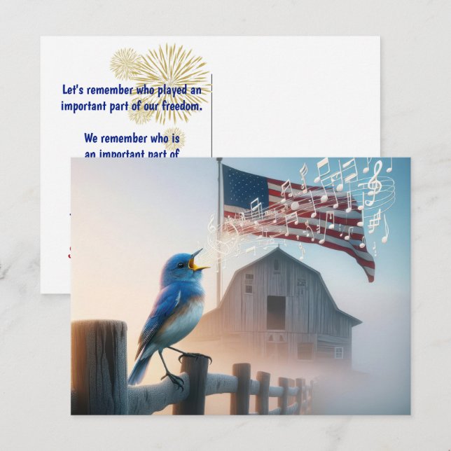 Bluebird And American Flag Thank You Postcard (Front/Back)