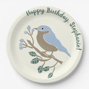 Bluebird and Blueberries Personalised Birthday Paper Plate