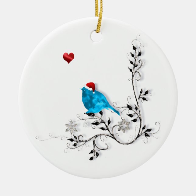Bluebird and Heart! Ceramic Ornament (Front)