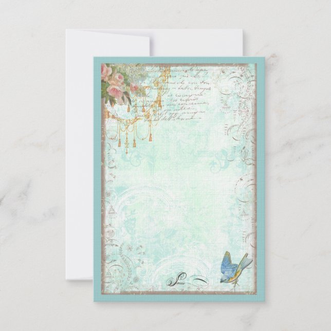 Bluebird and Pink Roses RSVP or Table Card (Front)