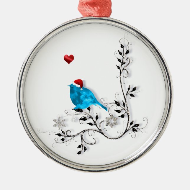 Bluebird At Christmas Metal Ornament (Front)