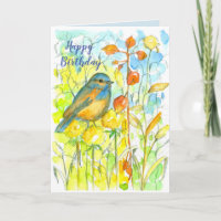 Bluebird Autumn Leaves Happy Birthday