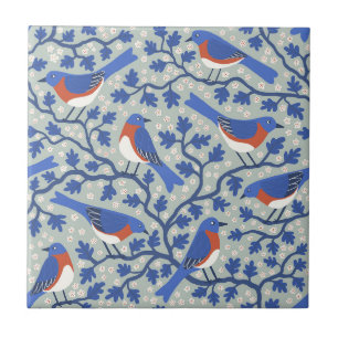 Bluebird Bird and Wildflower Arts and Crafts Ceramic Tile