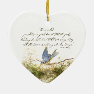 Bluebird Bird on Branch Victor Hugo Poem Ceramic Ornament