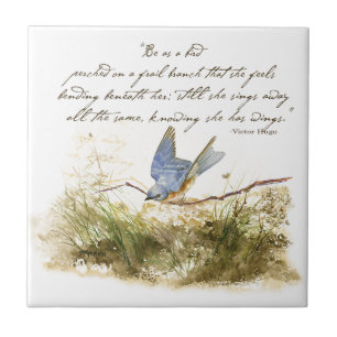 Bluebird Bird on Branch Victor Hugo Poem Tile