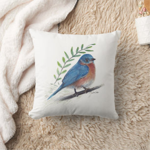 Bluebird Bird Watercolor Art Throw Pillow