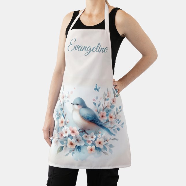 Bluebird Blossom Watercolor Serenity Apron (Insitu)