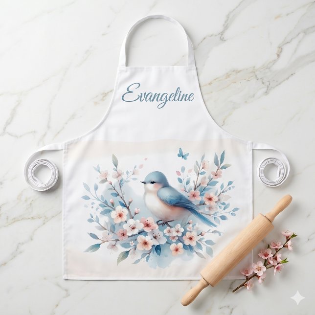 Bluebird Blossom Watercolor Serenity Apron (Bluebird Blossom Watercolor Serenity Apron)