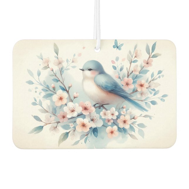 Bluebird Blossom Watercolor Serenity Car Air Freshener (Front)