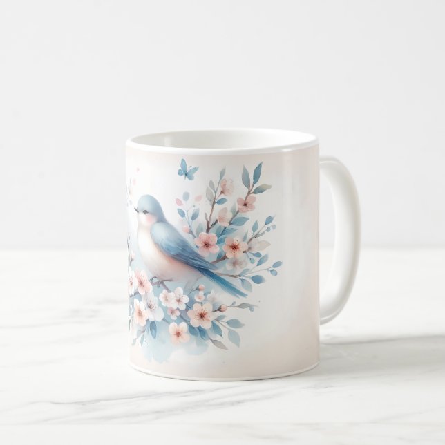 Bluebird Blossom Watercolor Serenity Coffee Mug (Front Right)