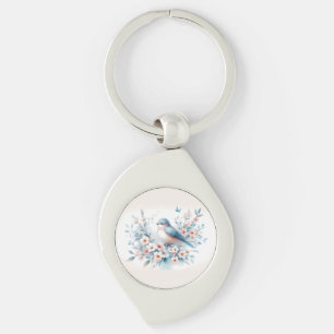 Bluebird Blossom Watercolor Serenity Key Ring