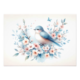 Bluebird Blossom Watercolor Serenity Photo Print