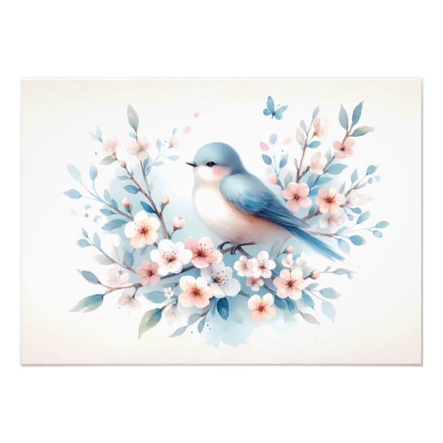 Bluebird Blossom Watercolor Serenity Photo Print (Front)