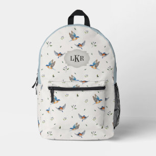 Bluebird & Blueberry Pattern 3-Letter Monogram Printed Backpack