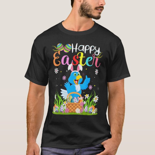 Bluebird Bunny Egg Hunting  Bluebird Happy Easter T-Shirt (Front)
