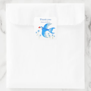 Bluebird carrying red heart Custom Party Favor Square Sticker