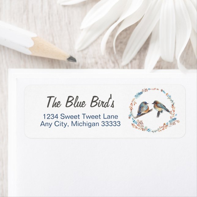Bluebird Couple Art Return Address Label (Insitu)
