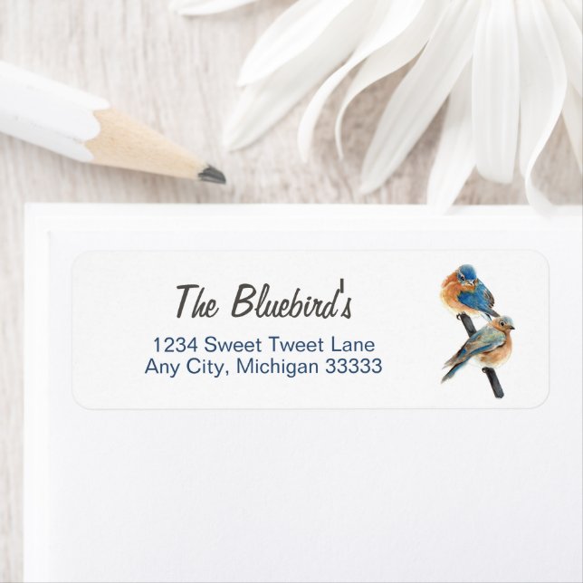 Bluebird Couple Art Return Address Label (Insitu)