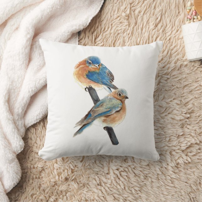 Bluebird Couple Watercolor Art Cushion (Blanket)