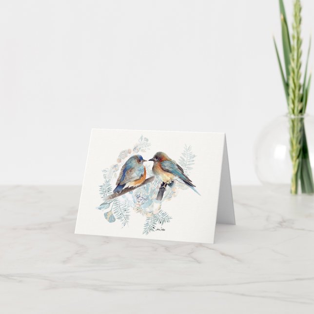 Bluebird Couple Watercolor Note Card (Beautiful Bluebird Couple Watercolor Blank Note Cards from Jenn Steffen Art)