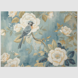 Bluebird Cream White Flowers Painting Decoupage Tissue Paper