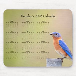 Bluebird - Customizable full year 2026 calendar Mouse Pad