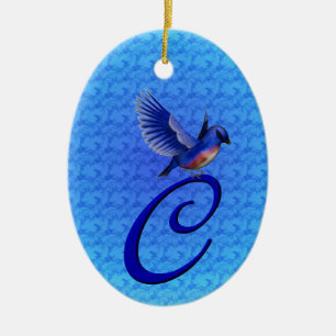 Bluebird Elegant Monogram Initial C Ceramic Ornament